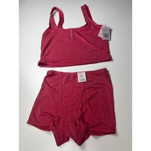 Auden Pink Ribbed Modal Blend Crop Tank Top S  & Shortie Set XS NWT